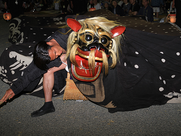 .獅子舞　獅子頭　山形県　長井市　伝統芸能　神楽　魔除け　お正月　ししまい風呂敷の長さ約2m