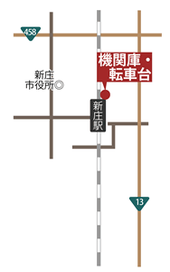 新庄駅機関庫及び転車台の地図