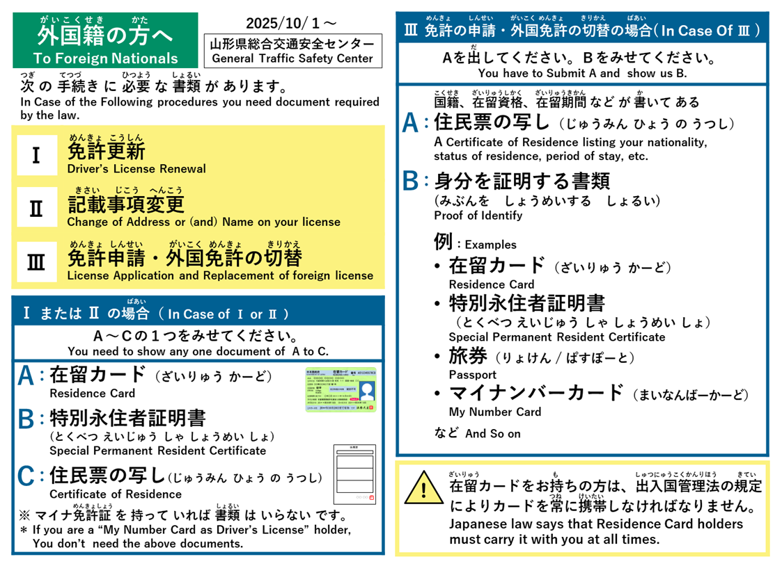 重要】外国籍の方の免許手続について | 山形県警察