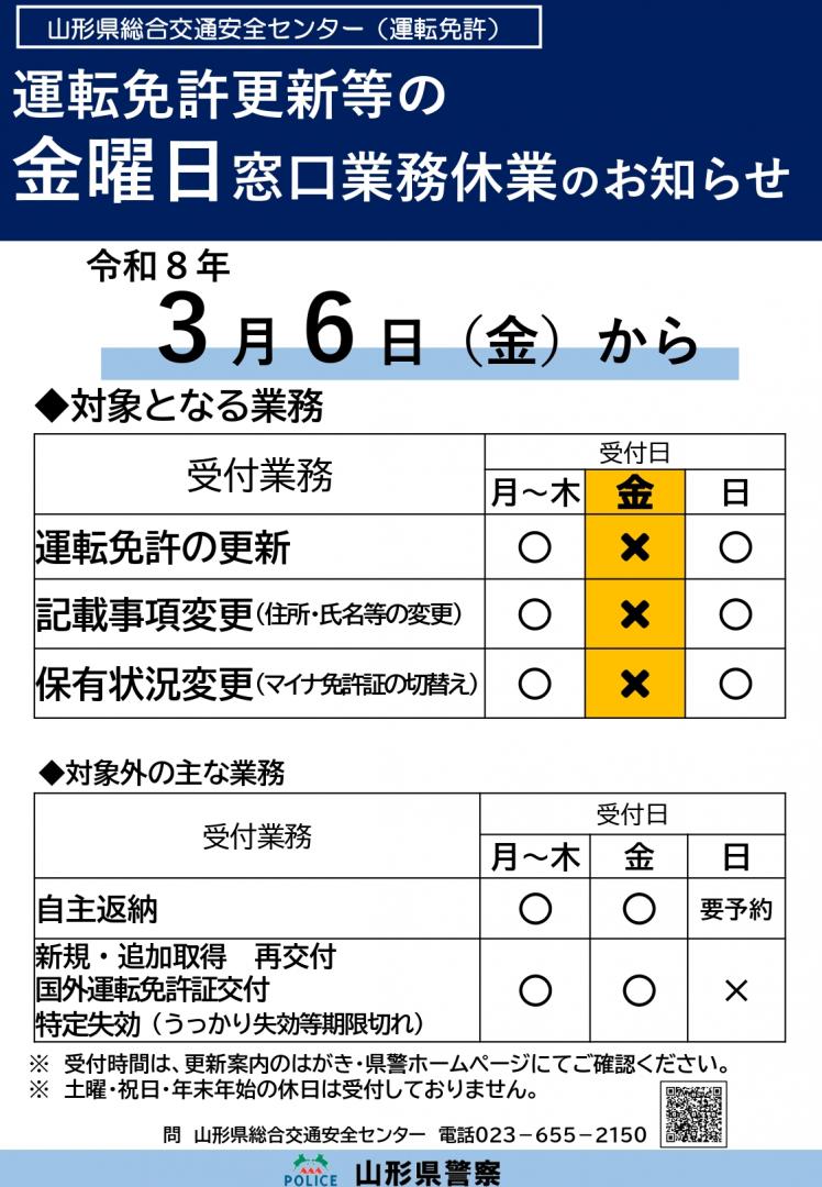金曜日窓口業務休業